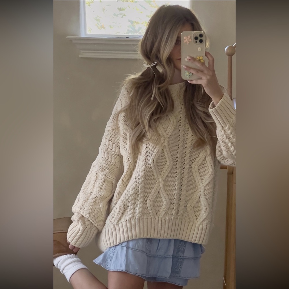 Princess Polly Cream Cable Knit Sweater
